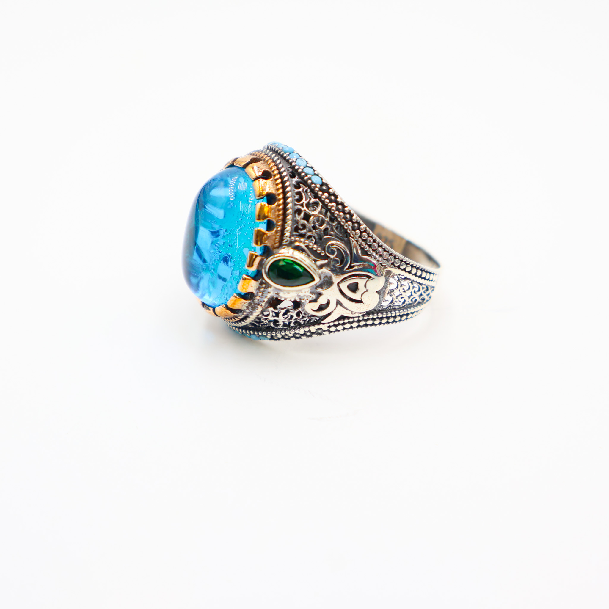 Bague Homme avec Zircon Bleu – Image 3