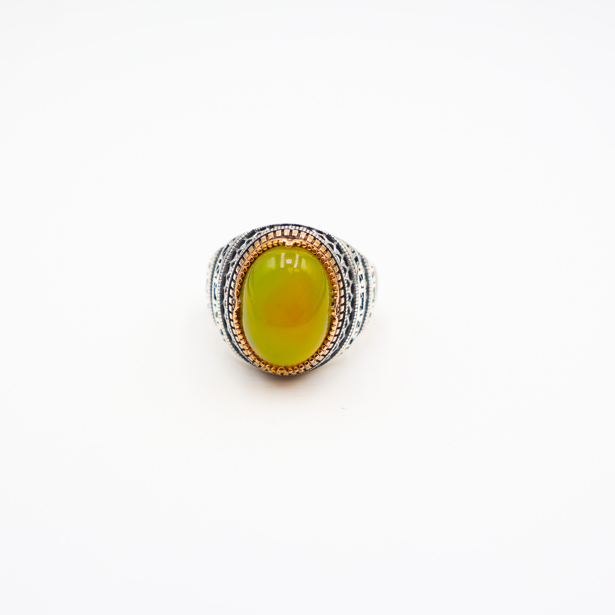 Bague homme en argent 925 avec pierre agate jaune
