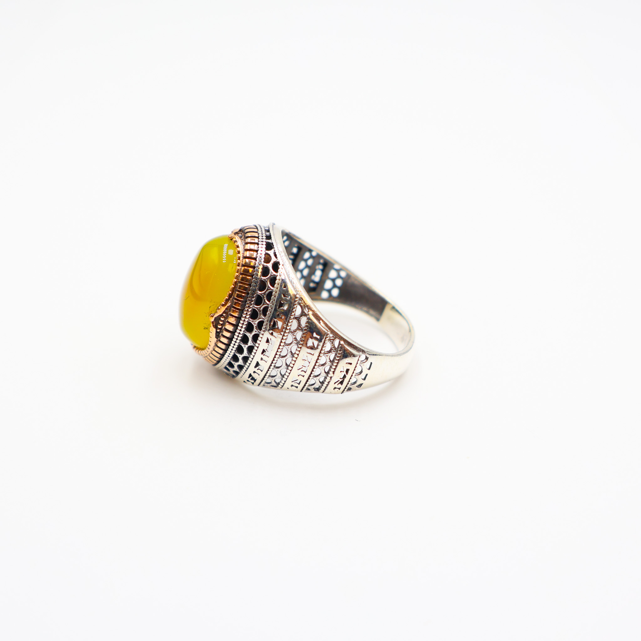 Bague homme en argent 925 avec pierre agate jaune – Image 3