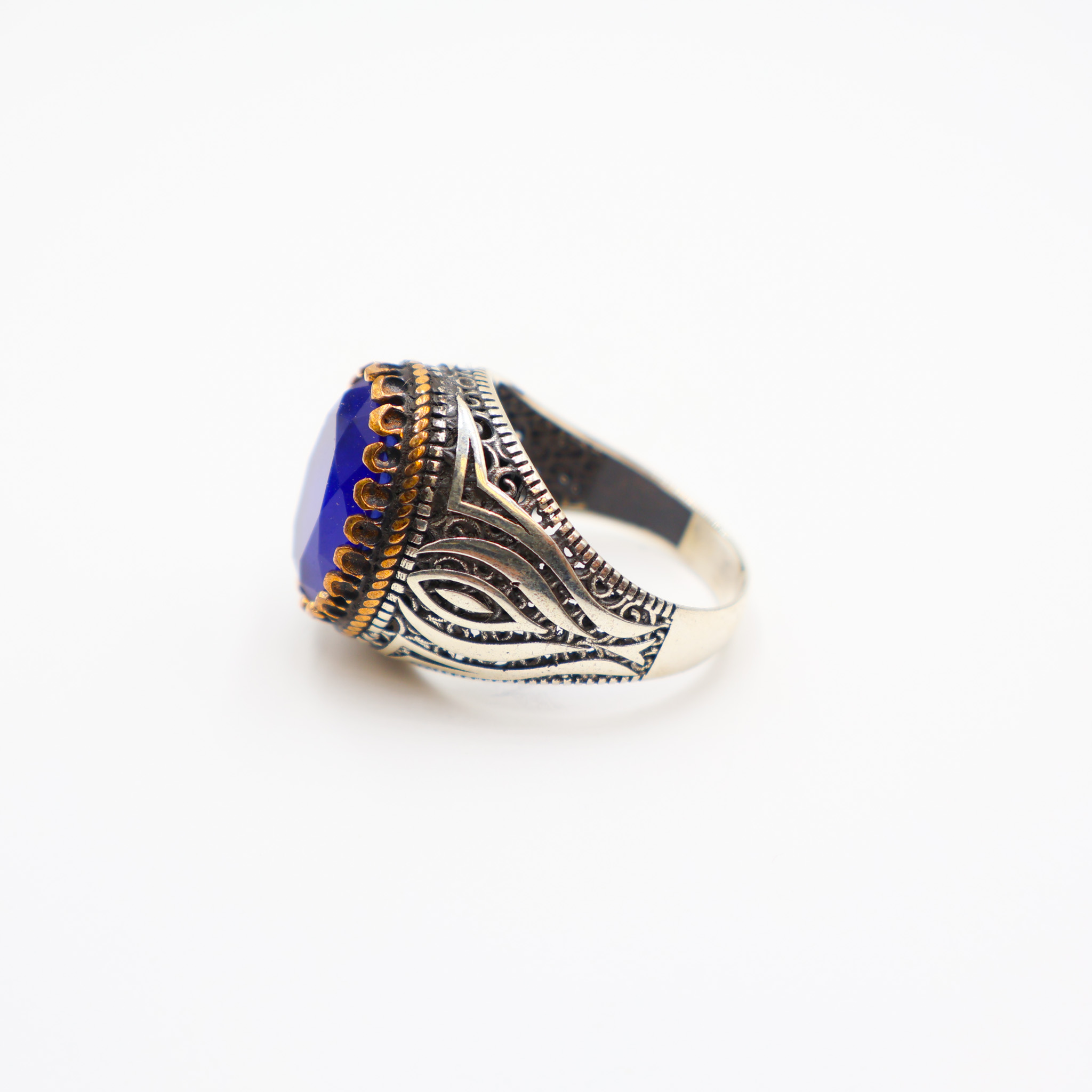 Bague homme en argent avec pierre bleu – Image 3