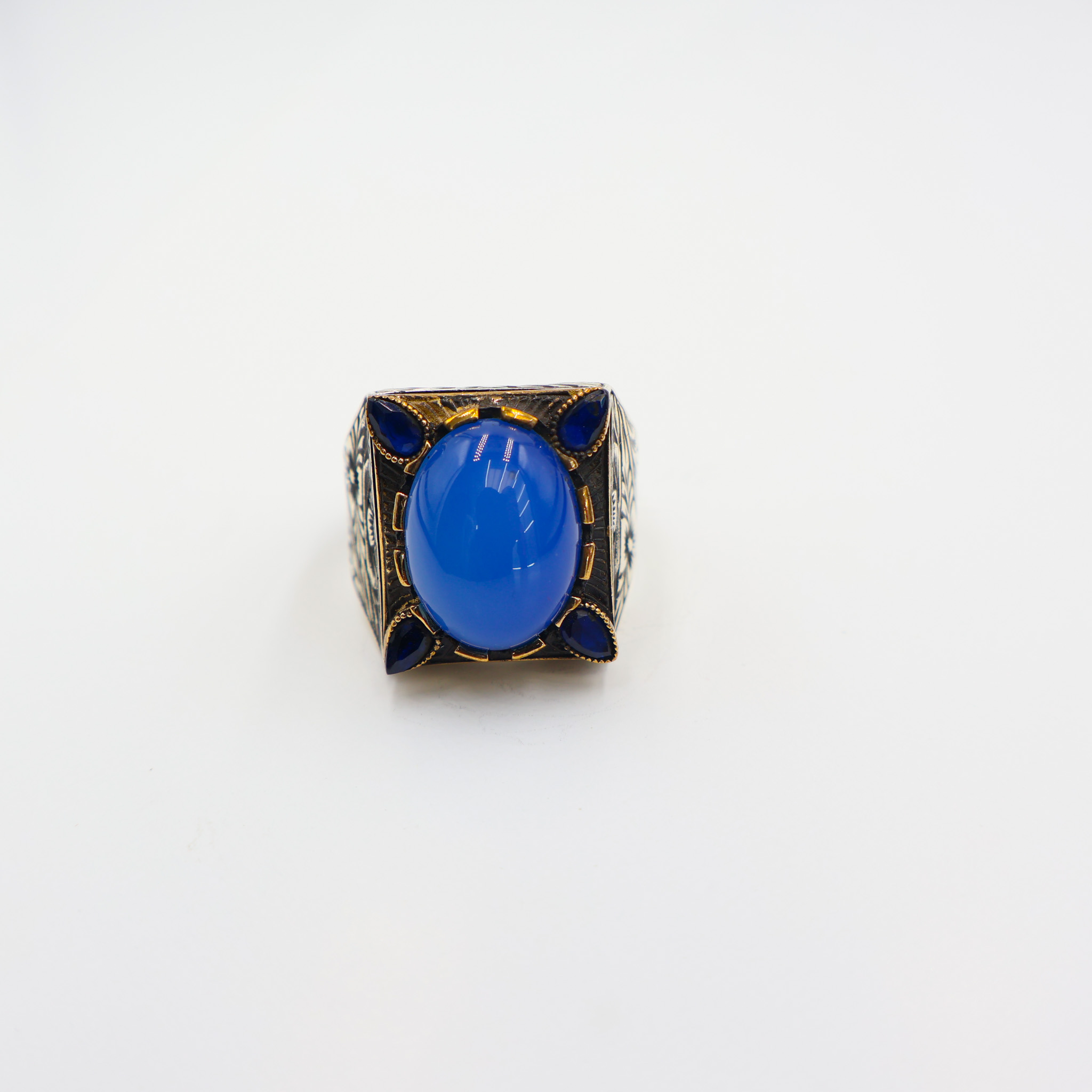 Bague en argent 925 Pierre agate bleu